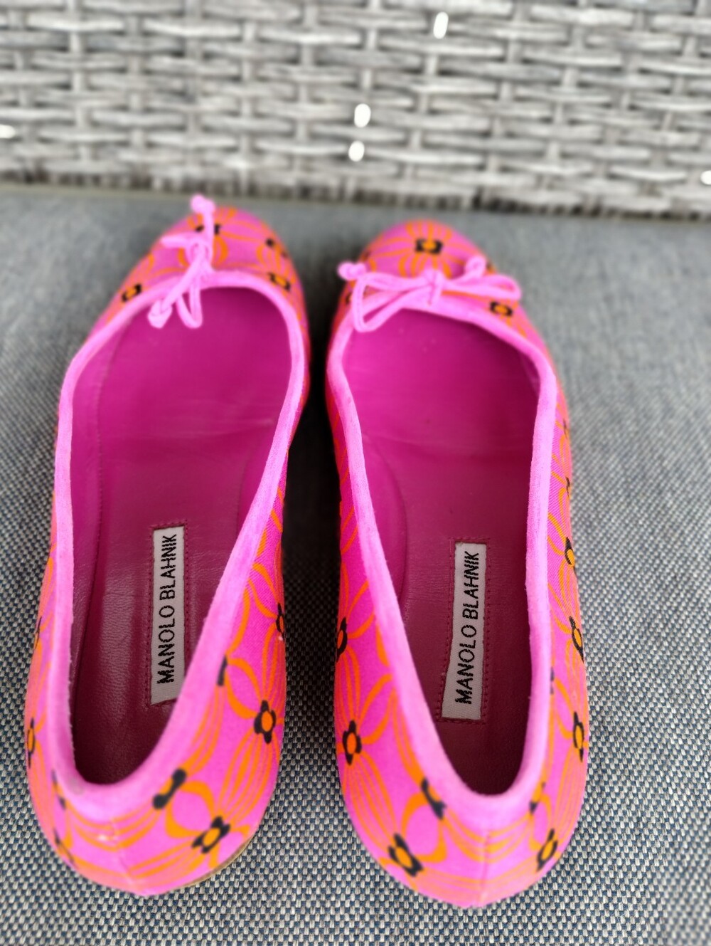 Manolo Blahnik Veralli Floral Ballet Flats Women’s 37.5 Pink Orange Black Italy - Picture 5 of 12